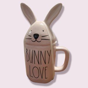 Rae Dunn BUNNY LOVE Mug Pink Ceramic Coffee Mug with Bunny Topper